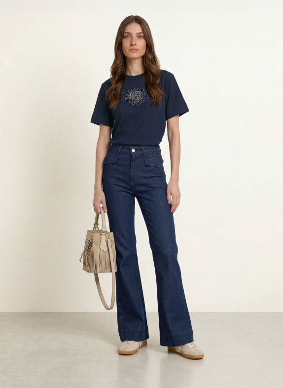 BOSS T-shirt ELPHA met sierstenen BLAUW