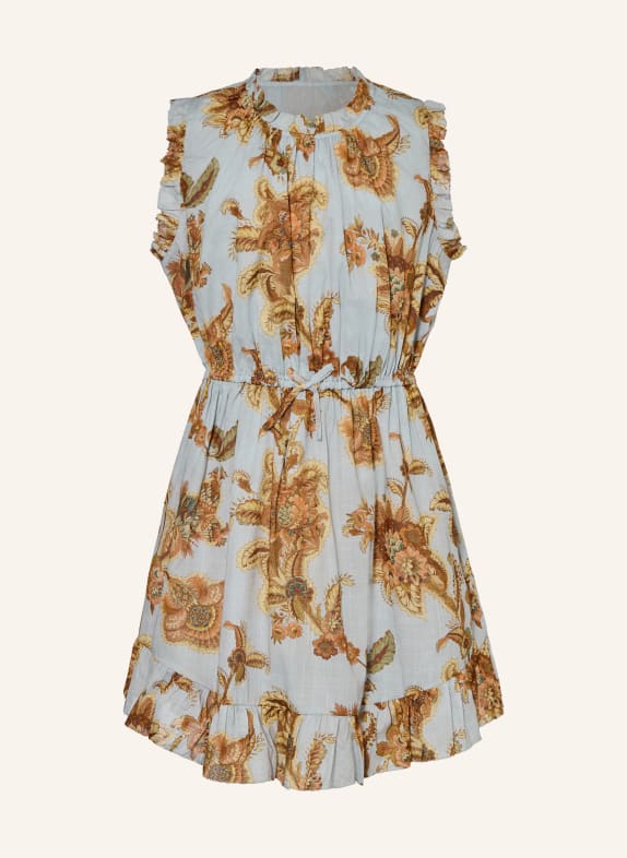 ZIMMERMANN Robe ASTER à volants BLEU GRIS / COGNAC / GROEN