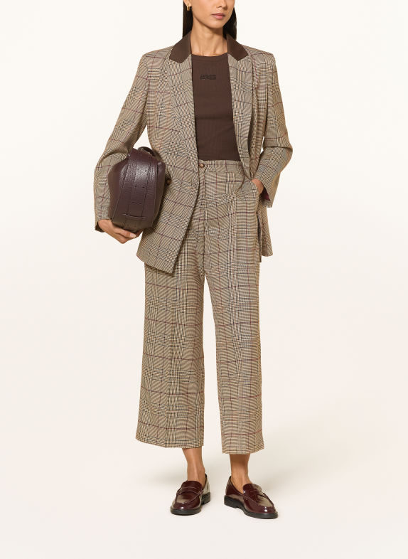 ELENA MIRO Pantalon 7/8 BEIGE / MARRON FONCÉ / ROUGE FONCÉ