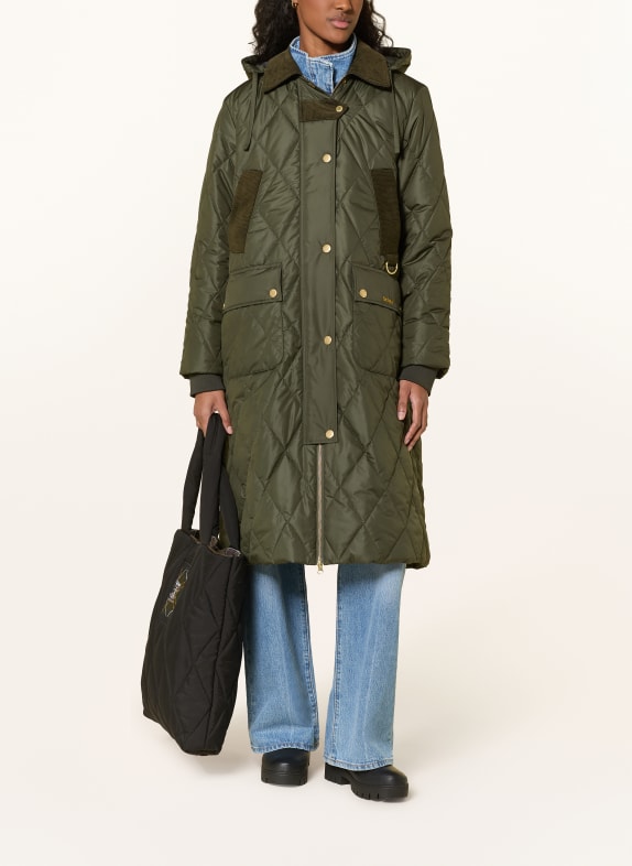 Barbour RUDSON quilted coat in a mix of materials GREEN