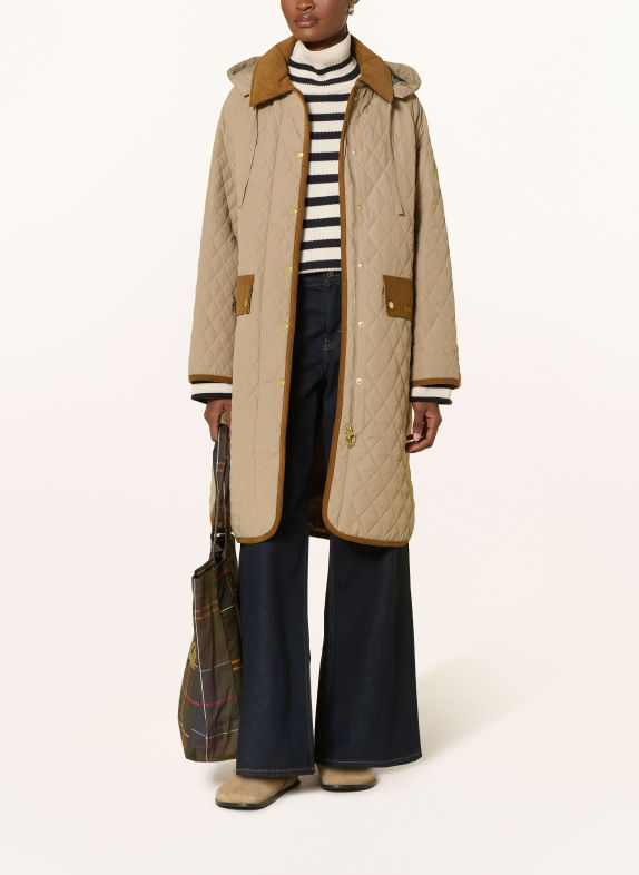Barbour Gewatteerde jas RAVENSDEN QUILT met afneembare capuchon BEIGE / COGNAC