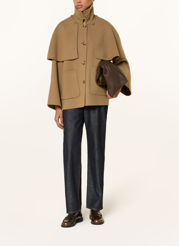 Barbour AGGY Jacket with Detachable Cape CAMEL