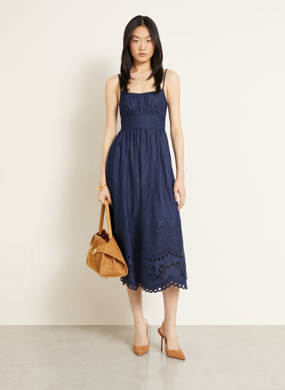 ZIMMERMANN Robe en jean MAHON avec dentelle ajourée BLEU FONCÉ