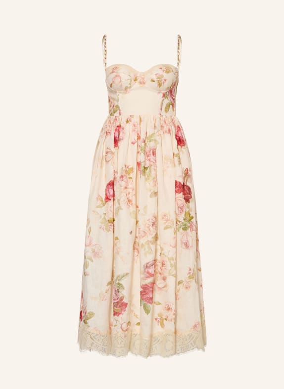 ZIMMERMANN Leinenkleid ROSELIGHT CREME / ROSÉ / GRÜN