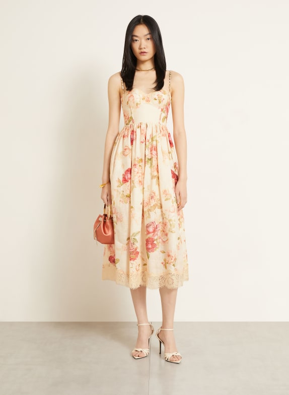 ZIMMERMANN ROSELIGHT linen dress CREAM / ROSE / GREEN