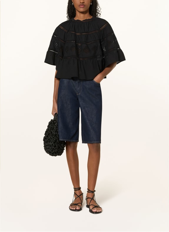 Marc O'Polo Blouse van opengewerkt kant met 3/4-mouwen ZWART
