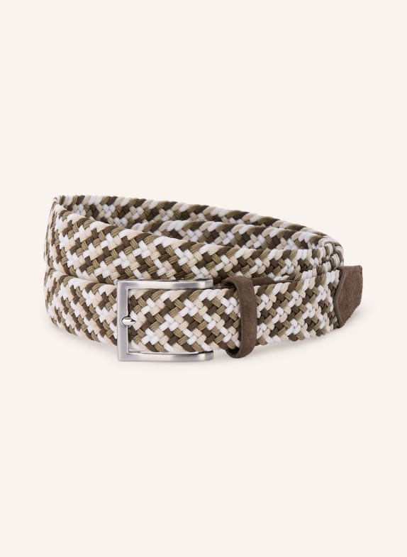 STROKESMAN'S Flechtgürtel KHAKI / SILBER / WEISS