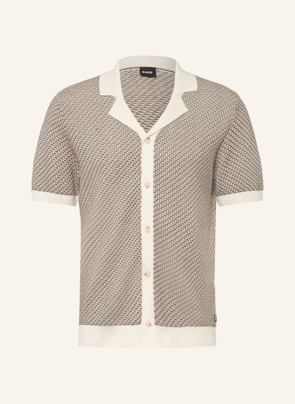 BOSS Strickhemd LOMARE Regular Fit CREME / BEIGE / SCHWARZ
