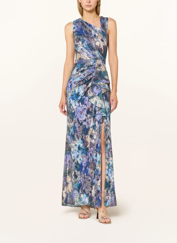 ADRIANNA PAPELL Abnedkleid mit Glitzergarn und Volants BLAU / LILA / DUNKELGRÜN