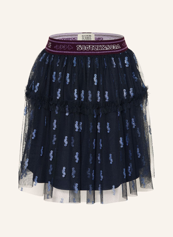 SCOTCH & SODA Jupe en tulle avec fil pailleté et volants BLEU FONCÉ / BLEU CLAIR