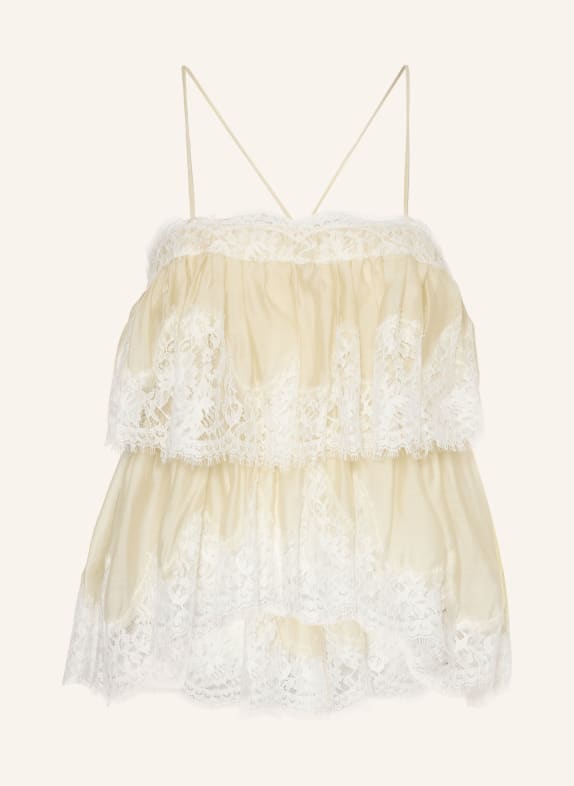 MRS & HUGS Blouse top with lace LIGHT YELLOW / WHITE