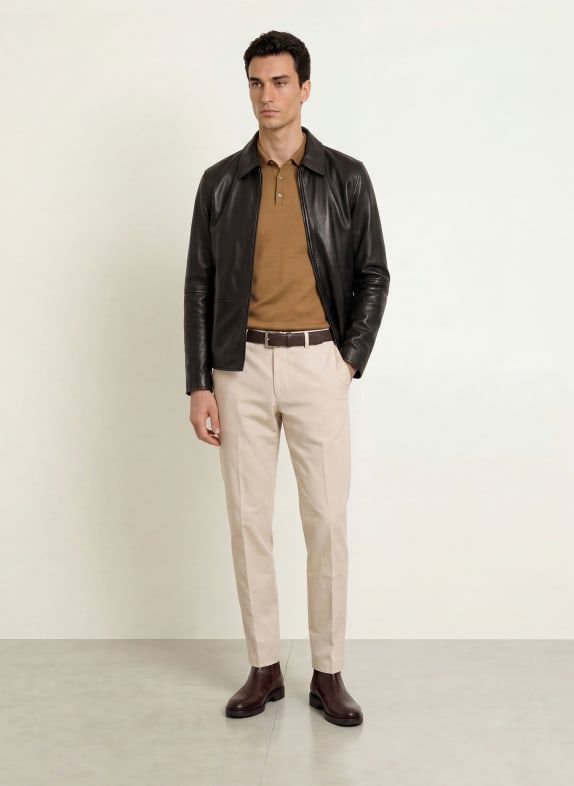 STROKESMAN'S Gebreid poloshirt van merinowol CAMEL
