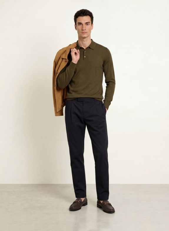 STROKESMAN'S Gebreid poloshirt van merinowol OLIJF