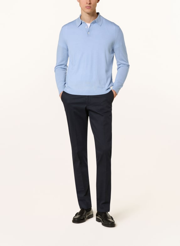 STROKESMAN'S Gebreid poloshirt van merinowol LICHTBLAUW
