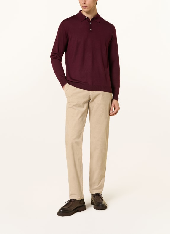 STROKESMAN'S Gebreid poloshirt van merinowol DONKERROOD