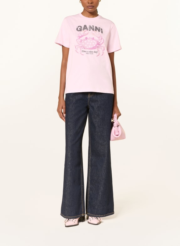 GANNI T-shirt ROSE CLAIR / DONKERGRIJS / ROZE
