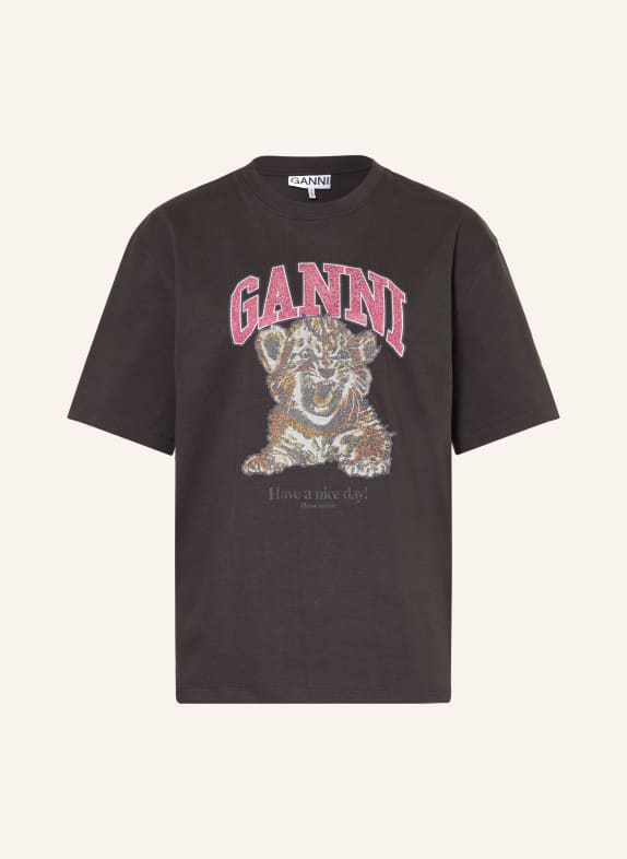 GANNI T-shirt MØRKEBRUN / FUCHSIA / MØRKEORANGE