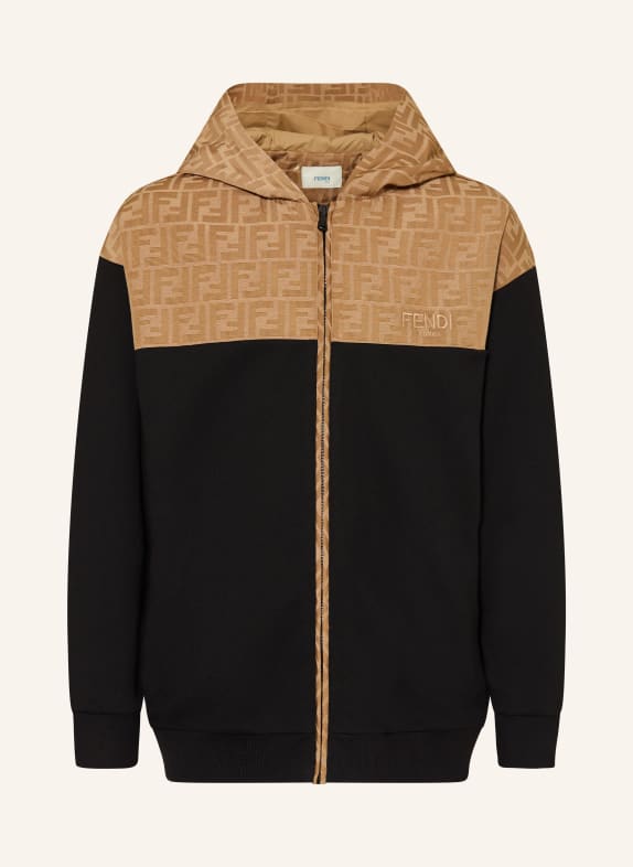 FENDI Sweatshirt jacket in a mix of materials BLACK / CAMEL