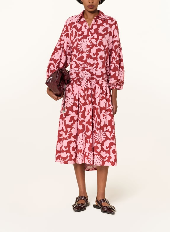 ESSENTIEL ANTWERP JEA oversized shirt dress with 3/4 sleeves DARK RED / PINK