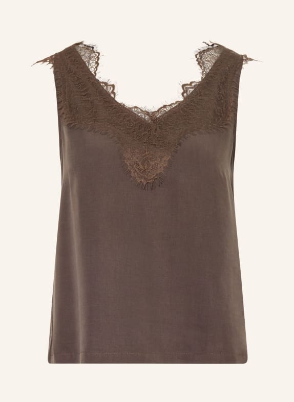 Smith & Soul Top s krajkou TMAVĚ HNĚDÁ