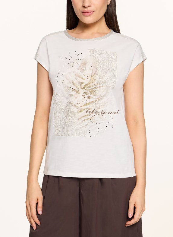 CARTOON T-shirt with rhinestones and glitter yarn WHITE / TAUPE / KHAKI