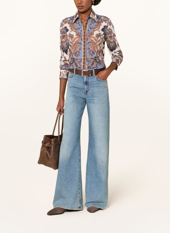 van Laack Shirt Blouse VL-CELLISA-PX LIGHT BROWN / BROWN / BLUE