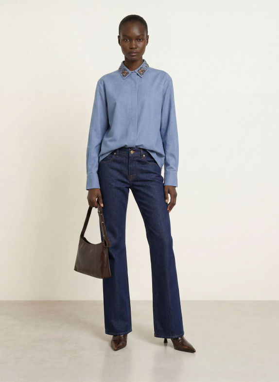 van Laack VL-AZITAN-APPL Flannel Blouse BLUE