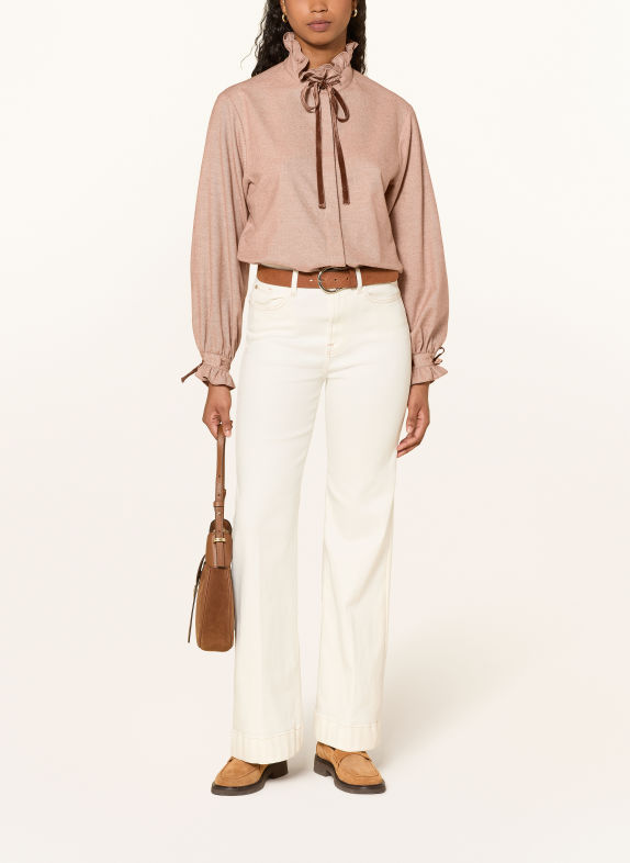 van Laack Flanellen blouse VL-AZITEA-KOSVP met ruches BEIGE / COGNAC