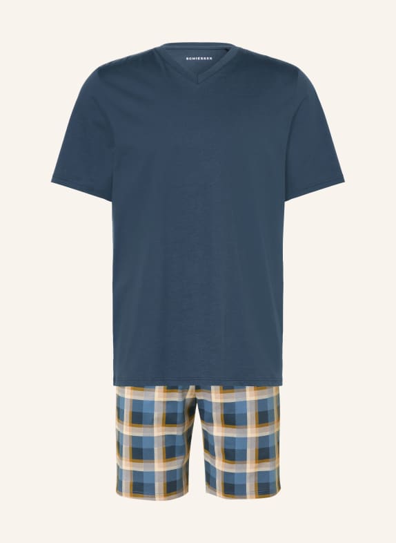 SCHIESSER Pyjama shorty CASUAL ESSENTIALS BLEU FONCÉ / CRÈME / JAUNE FONCÉ