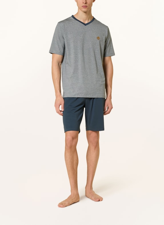 SCHIESSER Shorty-pyjama 95/5 DONKERBLAUW / WIT
