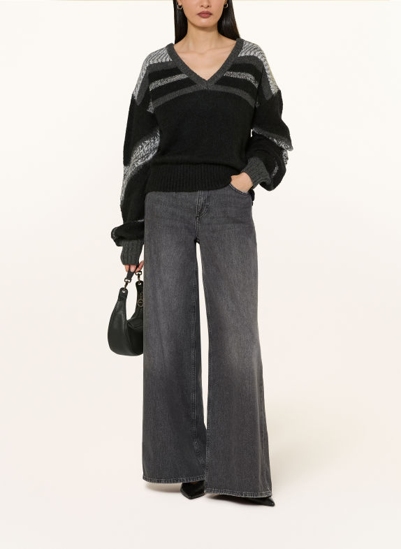 LIU JO Pullover mit Glitzergarn und Schmucksteinen SCHWARZ / GRAU