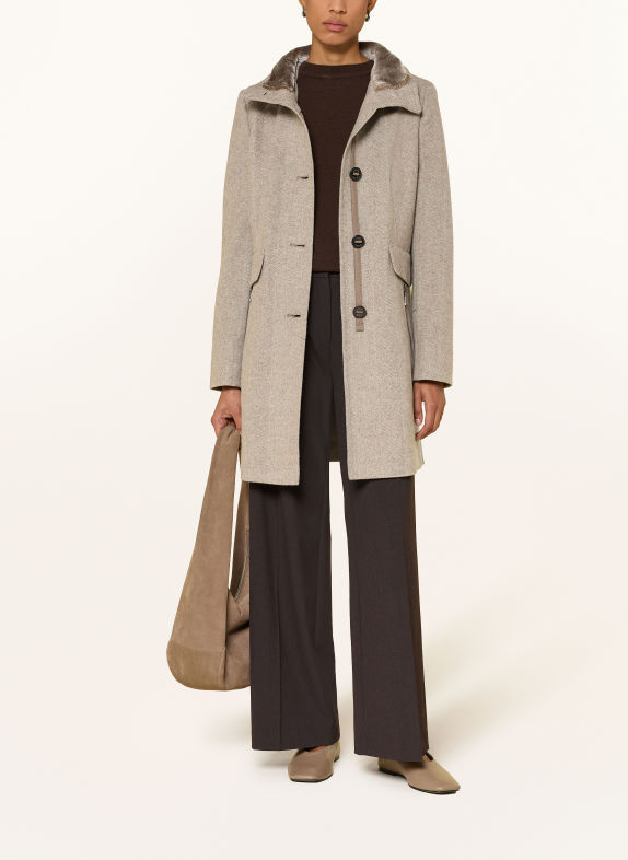 GIL BRET Wool coat with faux fur BEIGE / ECRU / TAUPE