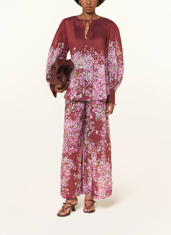 Aje. Broek ADINA van linnen DONKERROOD / CRÈME / ROZE