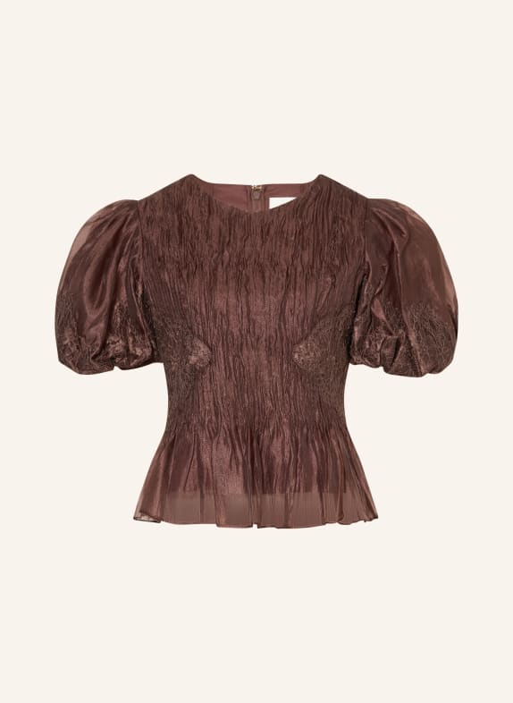 Aje. Blus OPHELIA med spets MÖRKBRUN