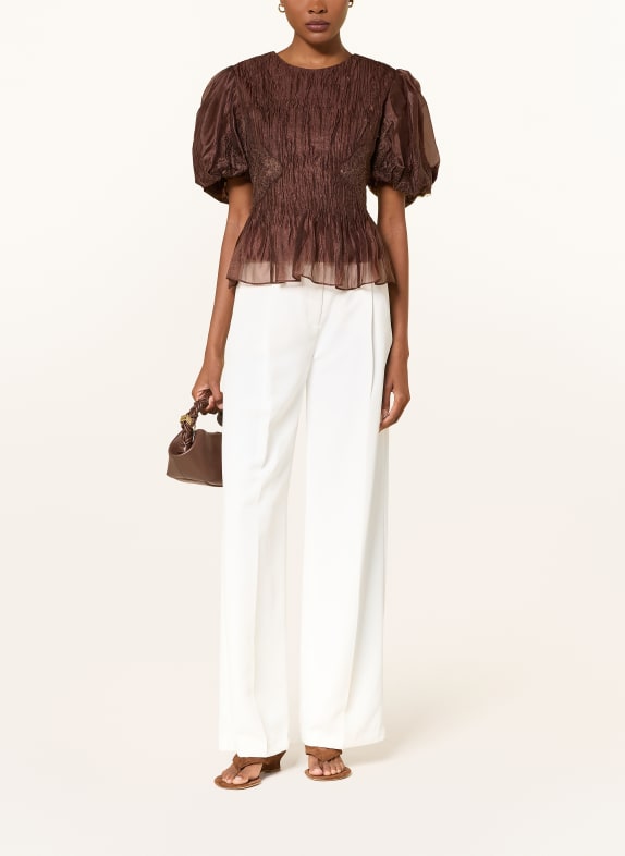 Aje. Blouse OPHELIA met kant MARRON FONCÉ