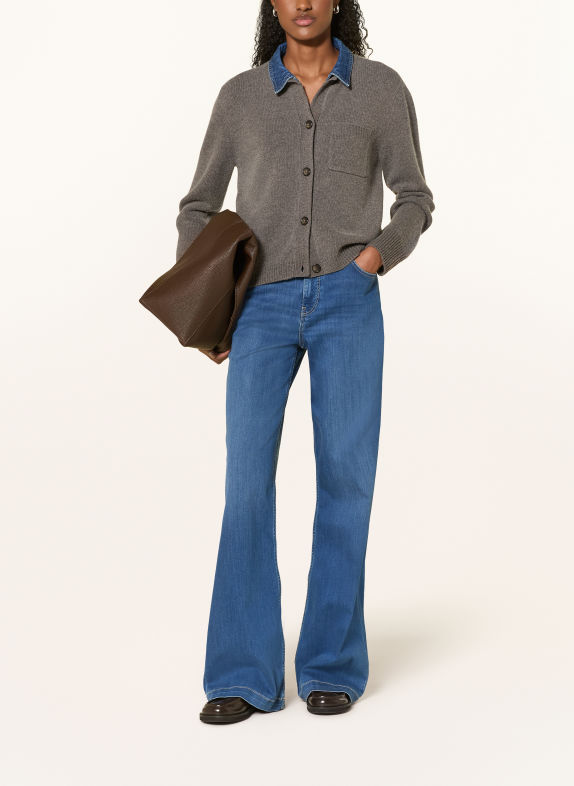 REPEAT Strickjacke mit Cashmere und abnehmbarem Kragen GRAU / BLAU