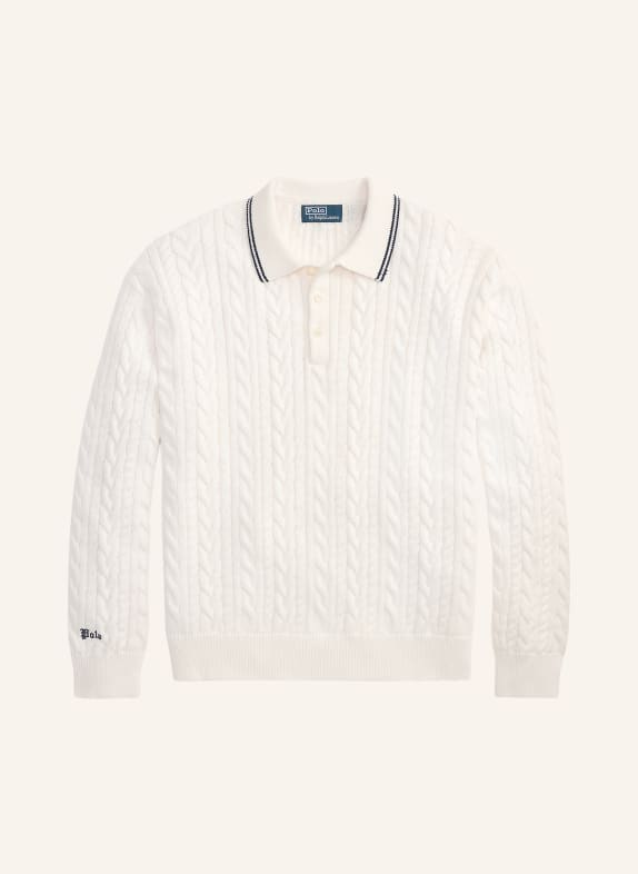 POLO RALPH LAUREN Strick-Poloshirt WEISS / DUNKELBLAU