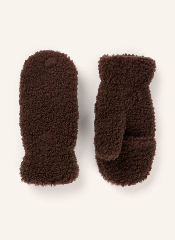 RINO & PELLE Fäustlinge aus Teddyfell DUNKELBRAUN