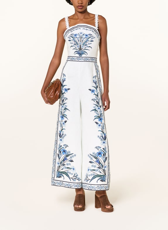 FARM RIO Jumpsuit FLOWERS ARCH van linnen WIT / DONKERBLAUW