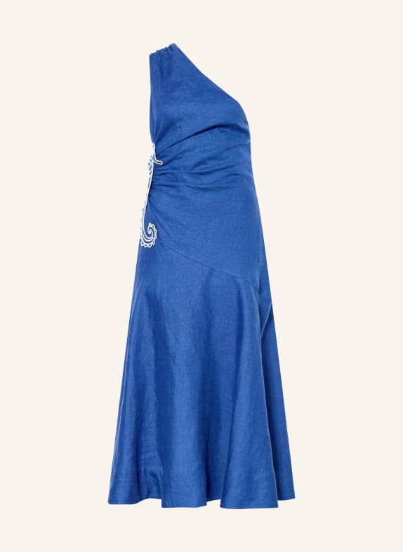 FARM RIO Robe asymétrique en lin BLEU FONCÉ / BLANC