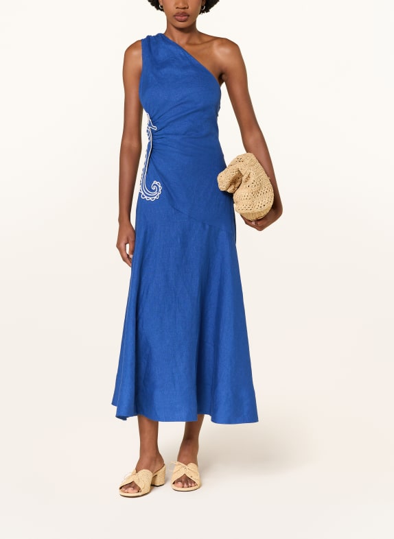 FARM RIO One-Shoulder-Kleid aus Leinen DUNKELBLAU / WEISS