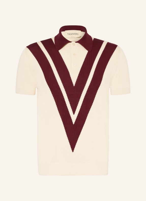 VALENTINO Gebreid poloshirt CRÈME / DONKERROOD