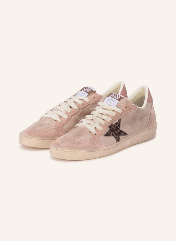 GOLDEN GOOSE Baskets BALL STAR ornées de strass ROSÉ / GRIS CLAIR