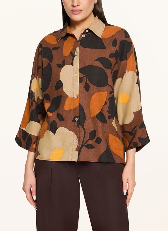 CARTOON Blus i linne med 3/4-ärmar BRUN / BEIGE / SVART