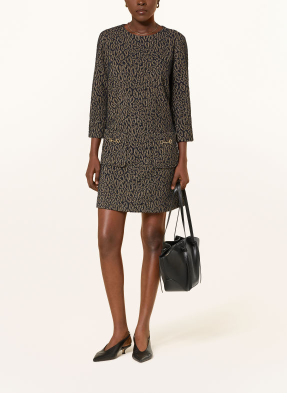 ANNA's Dress with sequined trim and 3/4 sleeves DARK BLUE / GOLD