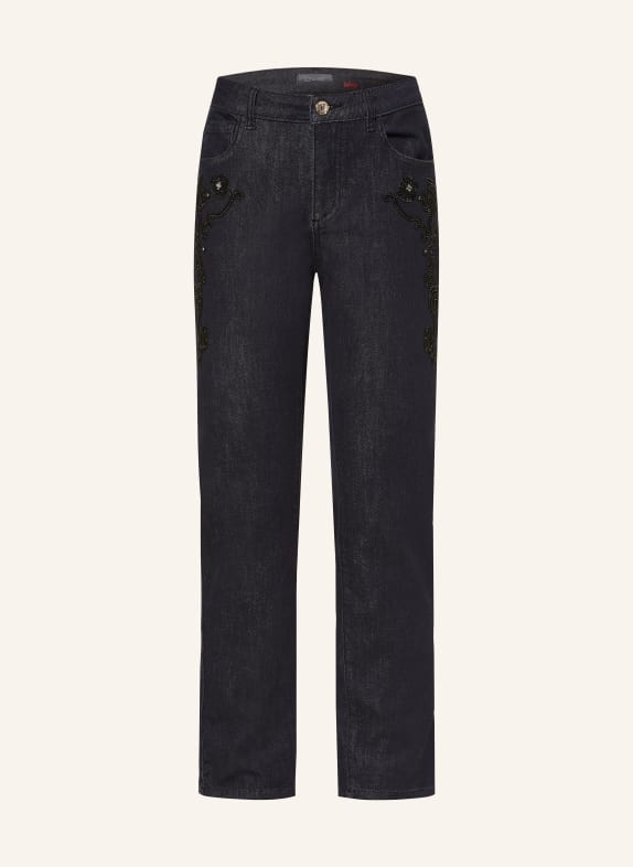 ELENA MIRO Straight-leg jeans with rhinestones and sequins 034 BLU SCURO
