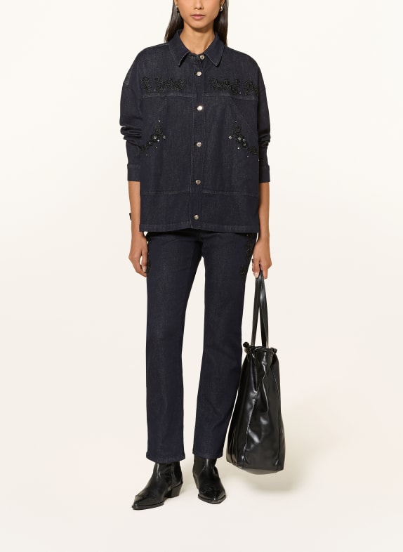 ELENA MIRO Jean droit avec strass et paillettes 034 BLU SCURO
