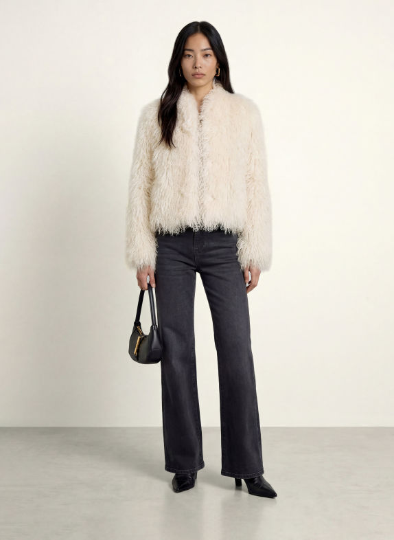 GUESS Kunstfell-Jacke SIMONA ECRU