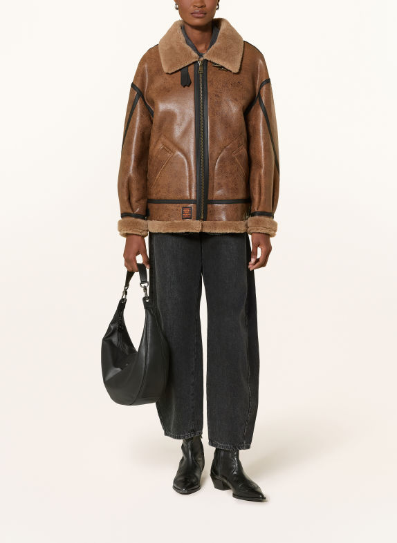 BOMBERS ORIGINAL Leren jas BRUIN / ZWART