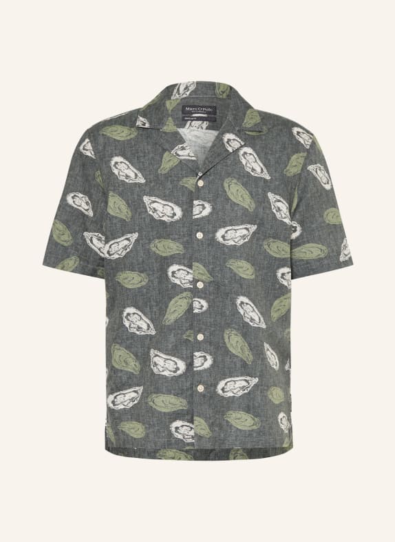 Marc O'Polo Regular-fit resort shirt with linen DARK GREEN / CREAM / LIGHT GREEN